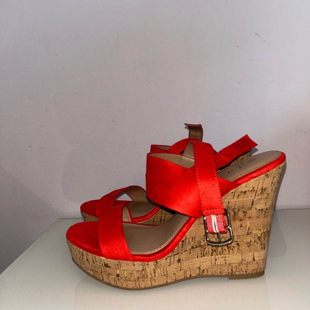 Call It Spring Red Cork Wedge Sandals